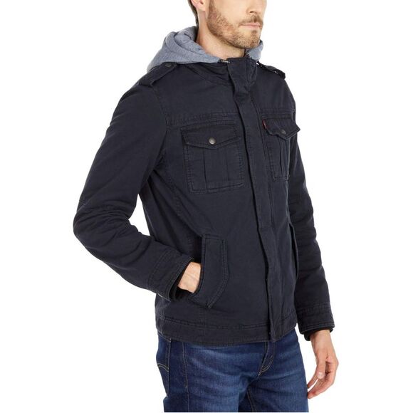 Levi's Mens Sherpa Lined Two Pocket Hooded Trucker Jacket Large Navy - NWT $200 - Picture 4 of 6